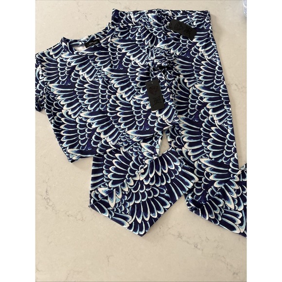 Ed Hardy Pants - ED HARDY Womens S Top Shirt Leggings Set Pants Blue Feather Print Stretch Outfit